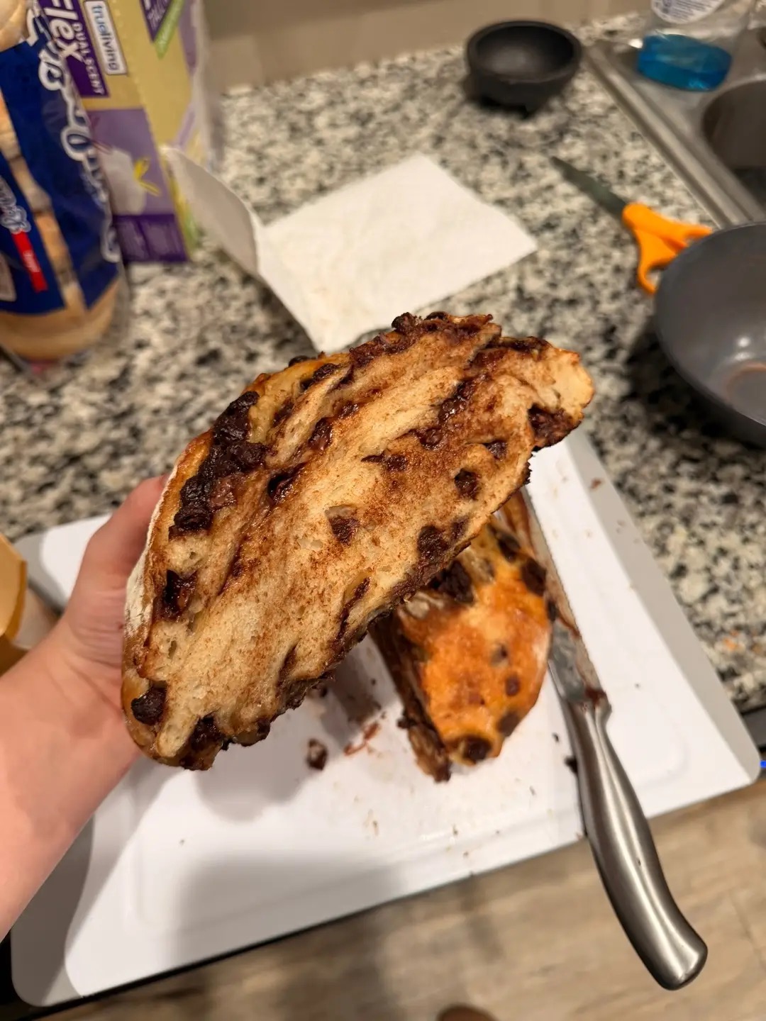 Chocolate inclusion sourdough slice