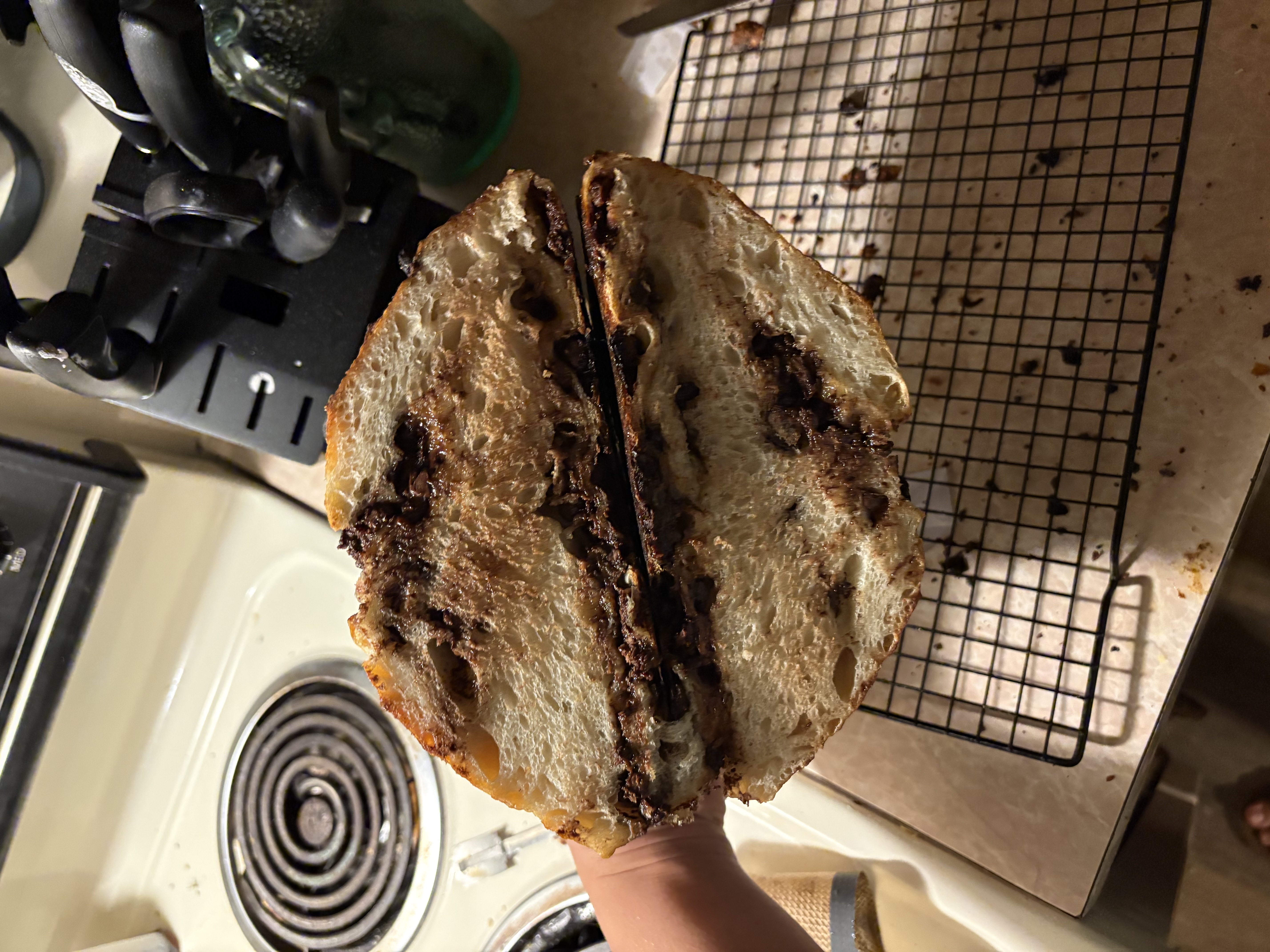 Chocolate sourdough sliced open